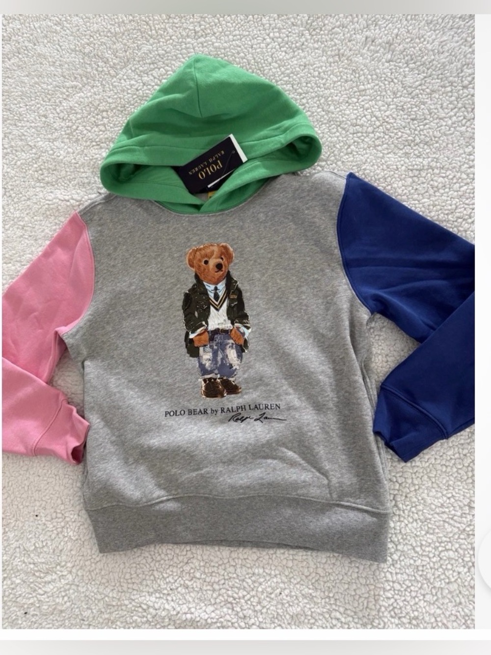 Ralph Lauren Multicolor Polo Bear Hoodie - Gray, Green, Pink, Blue